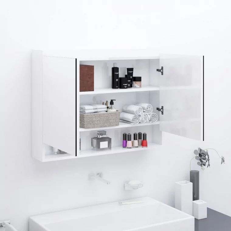 Szafka łazienkowa z lustrem, 80x15x60 cm, mdf, biel z połyskiem kod: V-331532
