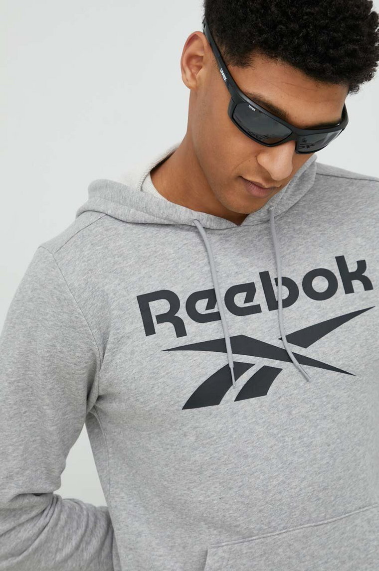 Reebok bluza męska kolor szary z kapturem z nadrukiem