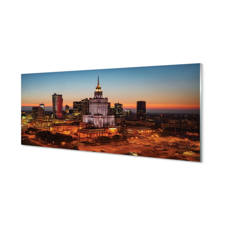 Szklany panel + klej Warszawa Wieżowce noc 125x50 cm
