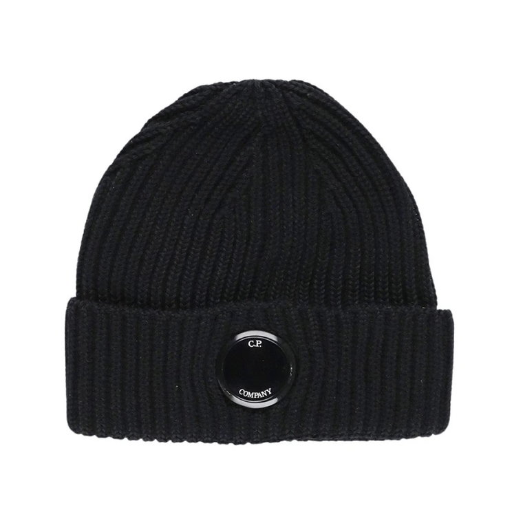 Czarna wełniana czapka beanie z ribbingiem dla mężczyzn C.p. Company