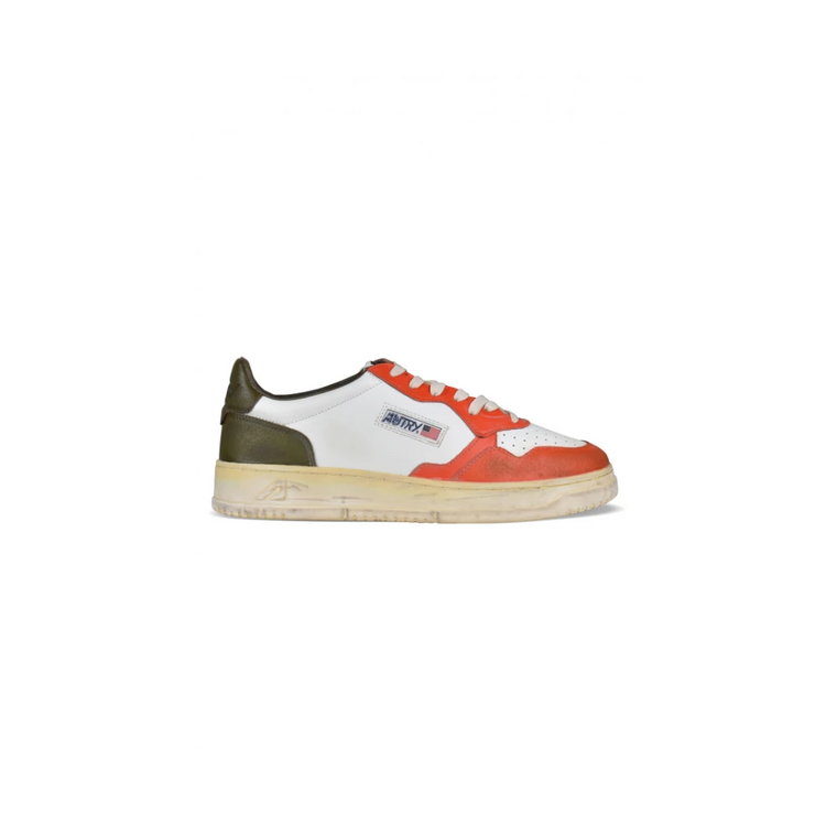 Vintage Niskie Sneakersy w Białym, Zielonym i Pomarańczowym Skórze Autry