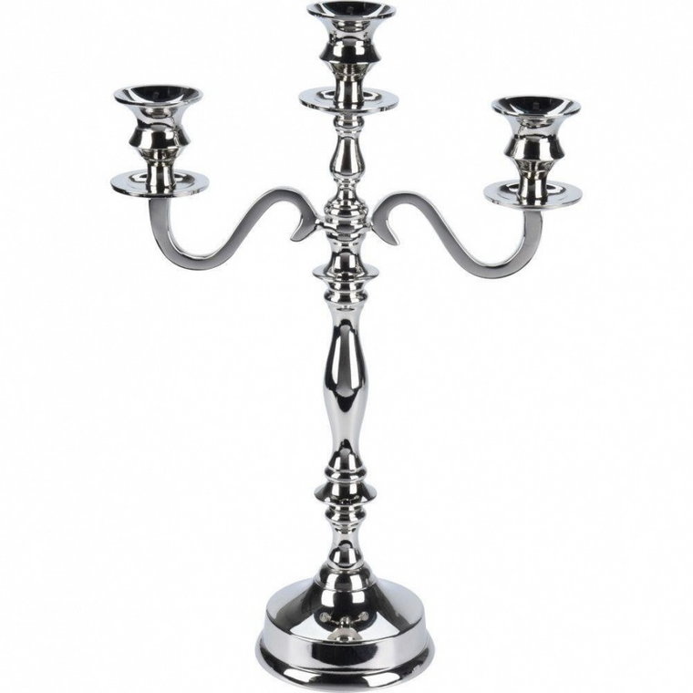 Świecznik kandelabr 3-ramienny srebrny wysoki połysk stojak podstawka GLAMOUR na świecę świeczkę kod: O-840915