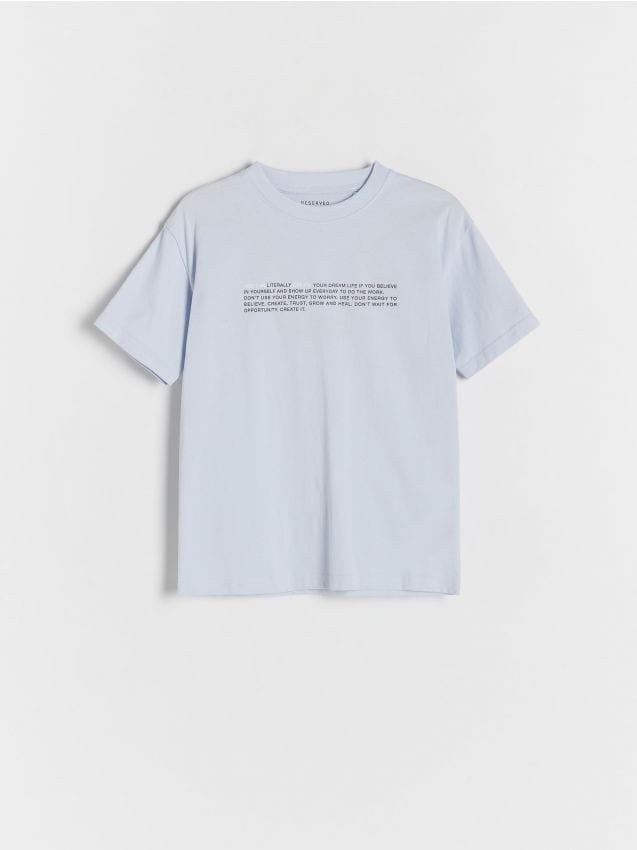 Reserved - Bawełniany t-shirt z napisami - lawendowy