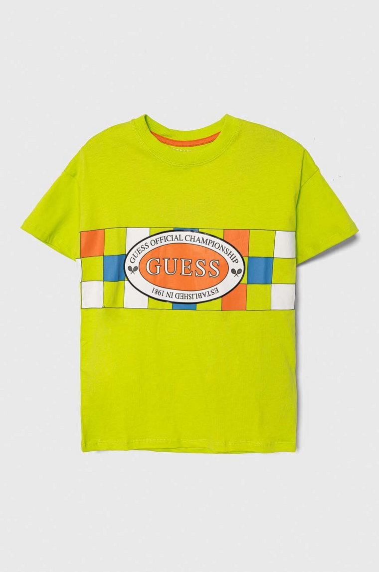 Guess t-shirt bawełniany dziecięcy kolor zielony z nadrukiem