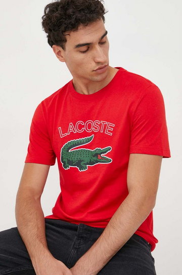 Lacoste t-shirt męski kolor czerwony z nadrukiem