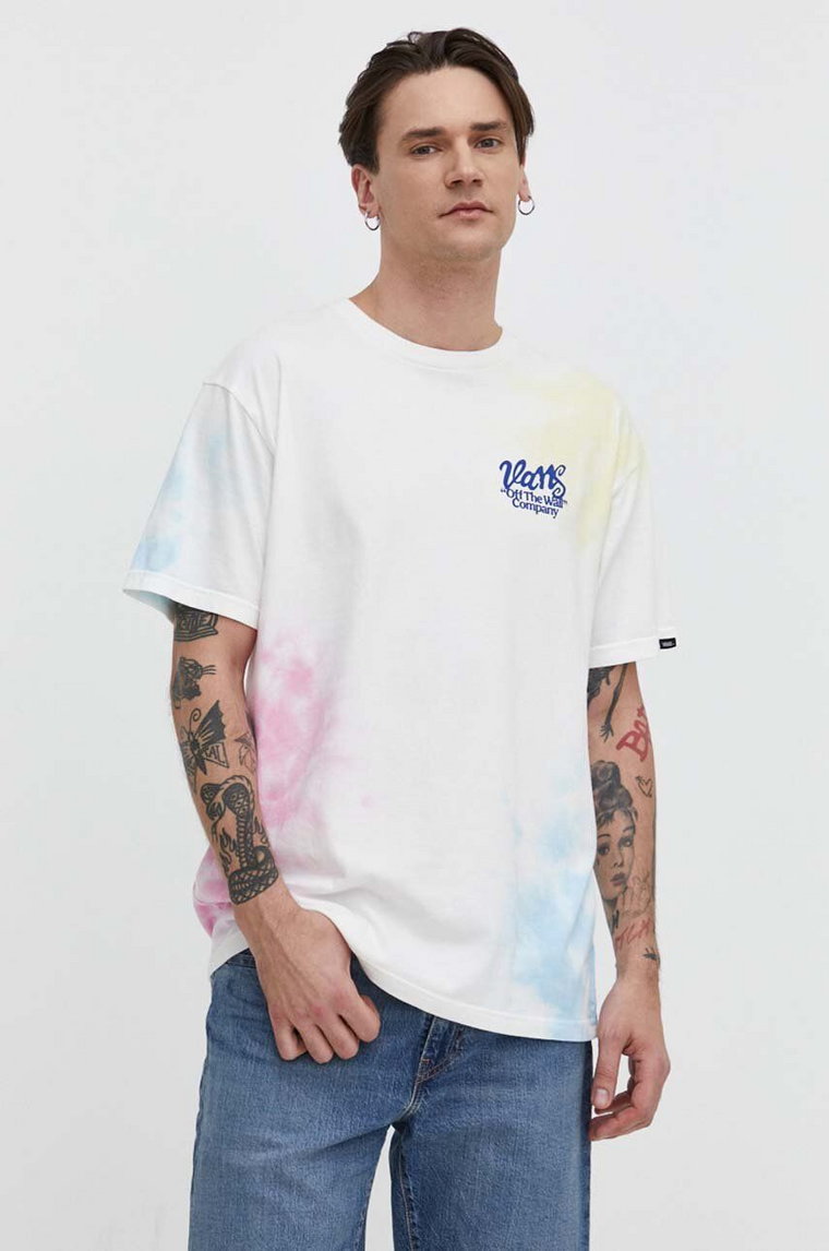 Vans t-shirt bawełniany męski kolor biały wzorzysty