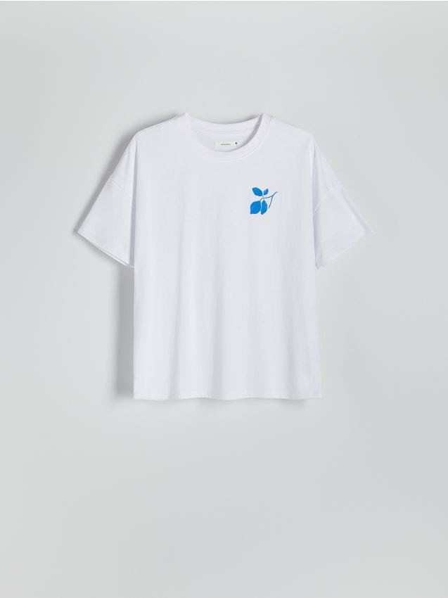 Reserved - T-shirt oversize z nadrukiem - biały