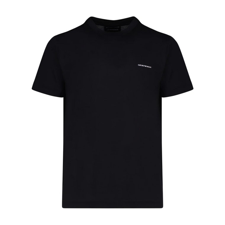 Granatowy T-shirt z Logo z Bawełny Emporio Armani