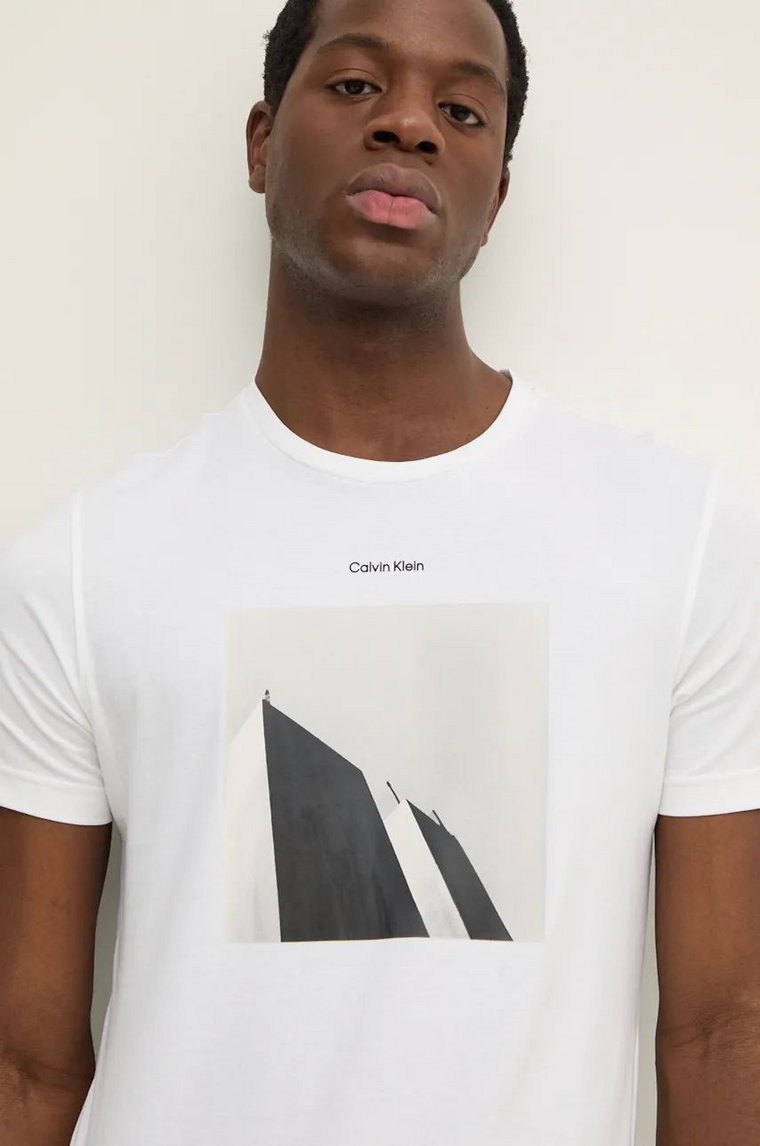 Calvin Klein t-shirt bawełniany męski kolor biały z nadrukiem K10K113597