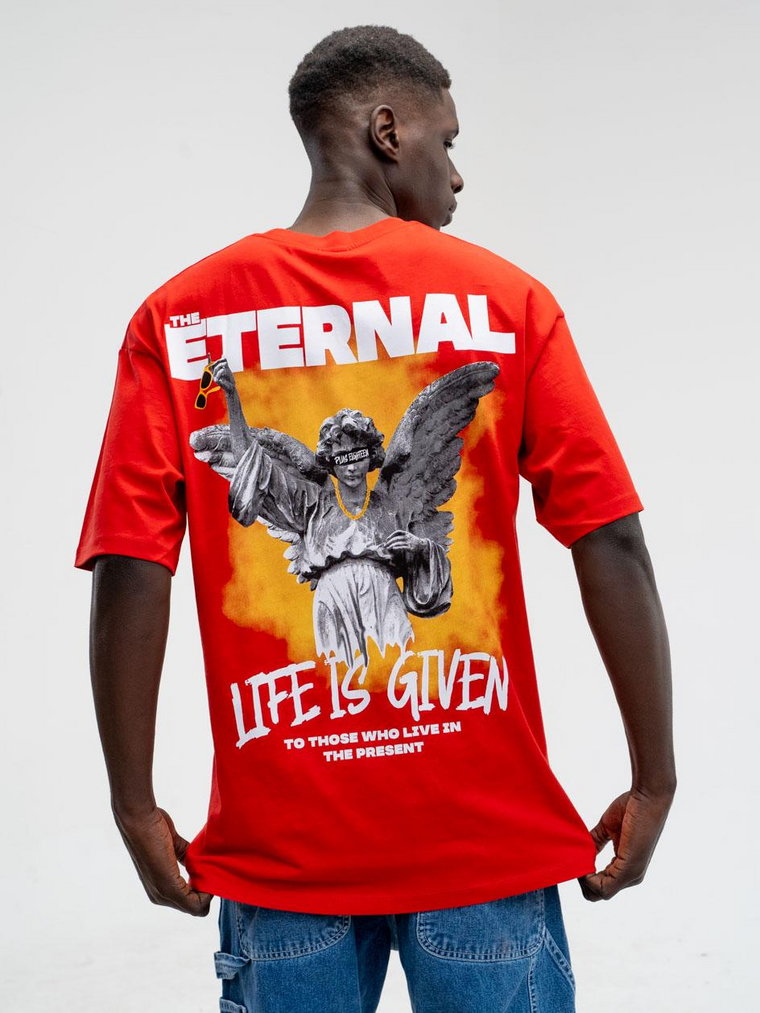 Koszulka Z Krótkim Rękawem Oversize Męska Czerwona Plus Eighteen  Eternal