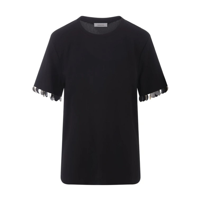 Czarna T-shirt z cekinami Paco Rabanne