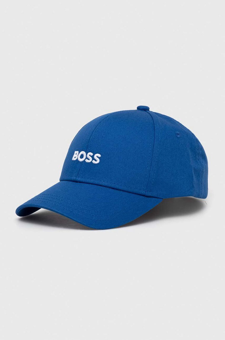 BOSS czapka z daszkiem bawełniana kolor niebieski z aplikacją 50495121