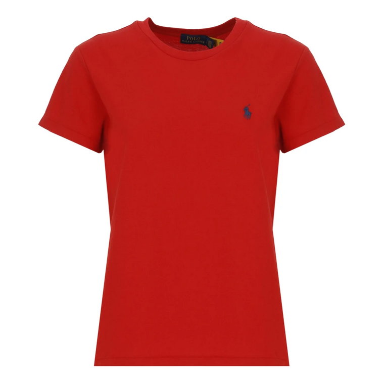 Czerwona bawełniana koszulka z haftowanym logo Pony Ralph Lauren