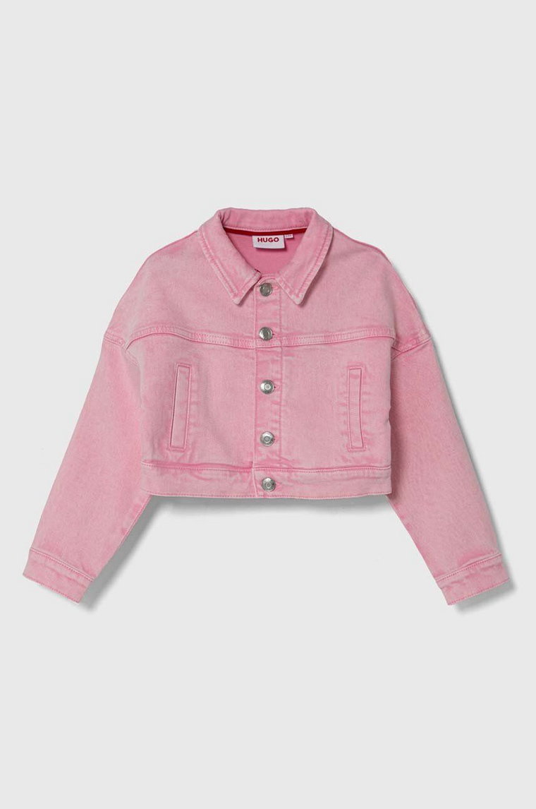 HUGO kurtka jeansowa dziecięca kolor różowy