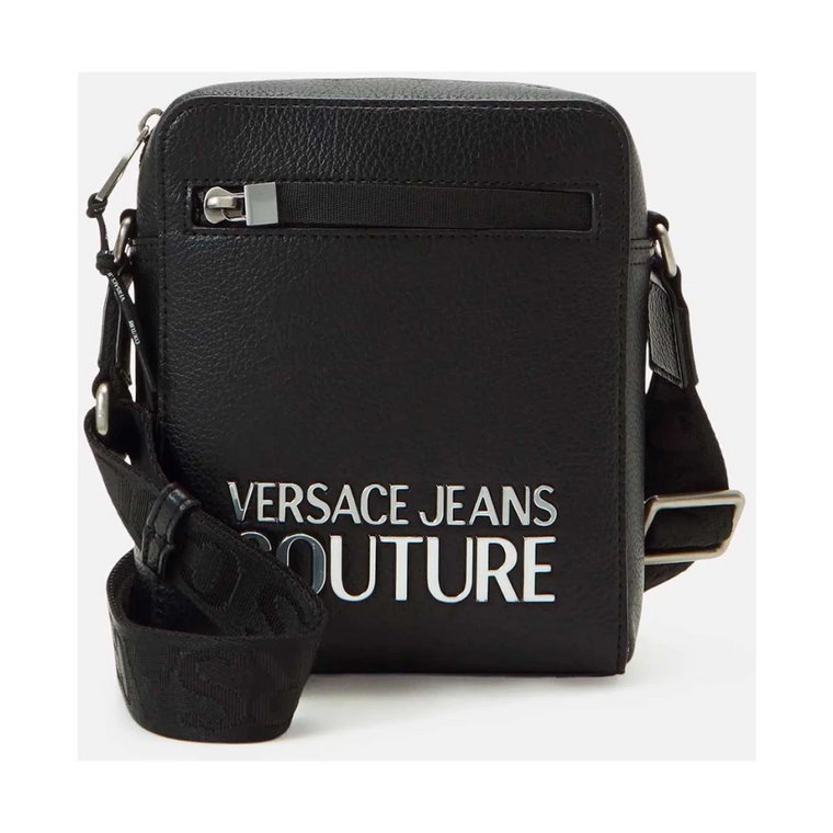 Torba na ramię z logo w reliefie - Czarna Versace Jeans Couture