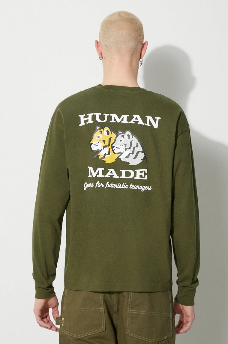 Human Made longsleeve bawełniany Graphic kolor zielony gładki HM26CS004