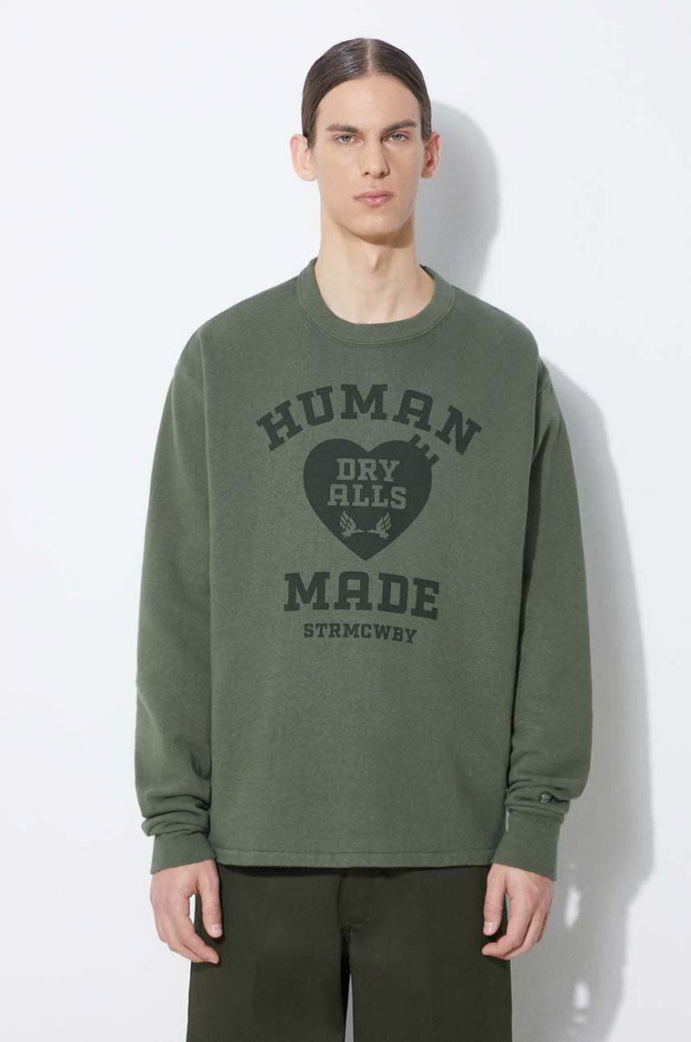 Human Made bluza bawełniana Military Sweatshirt męska kolor zielony z nadrukiem HM27CS020