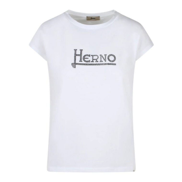 Koszulka z dżerseju z logo z kryształkami Herno