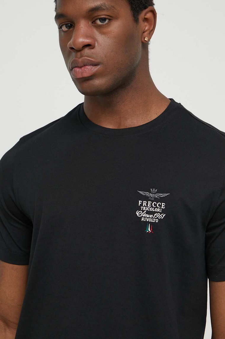 Aeronautica Militare t-shirt bawełniany męski kolor czarny z aplikacją TS2062J592