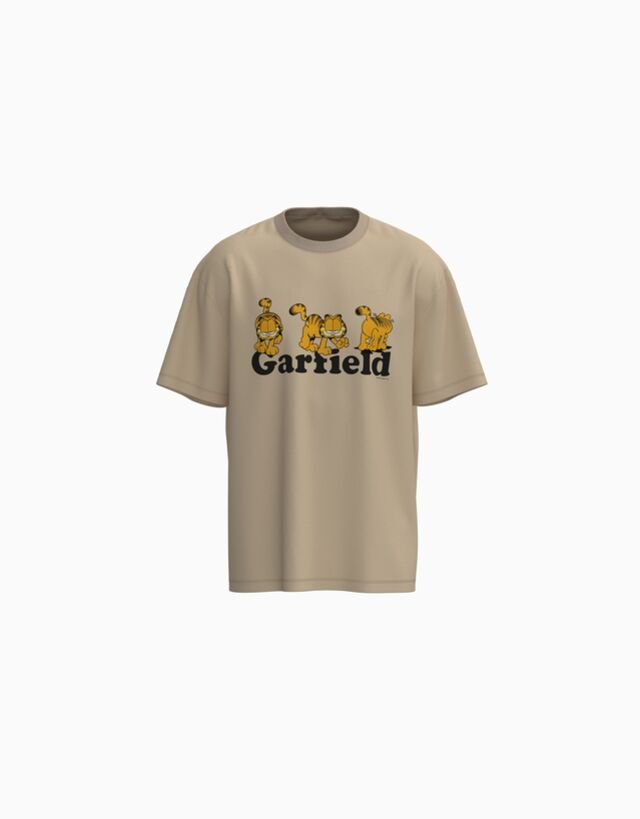 Bershka Garfield  Koszulka O Kwadratowym Kroju Z Krótkim Rękawem I Nadrukiem Mężczyzna M Wielbłądzi