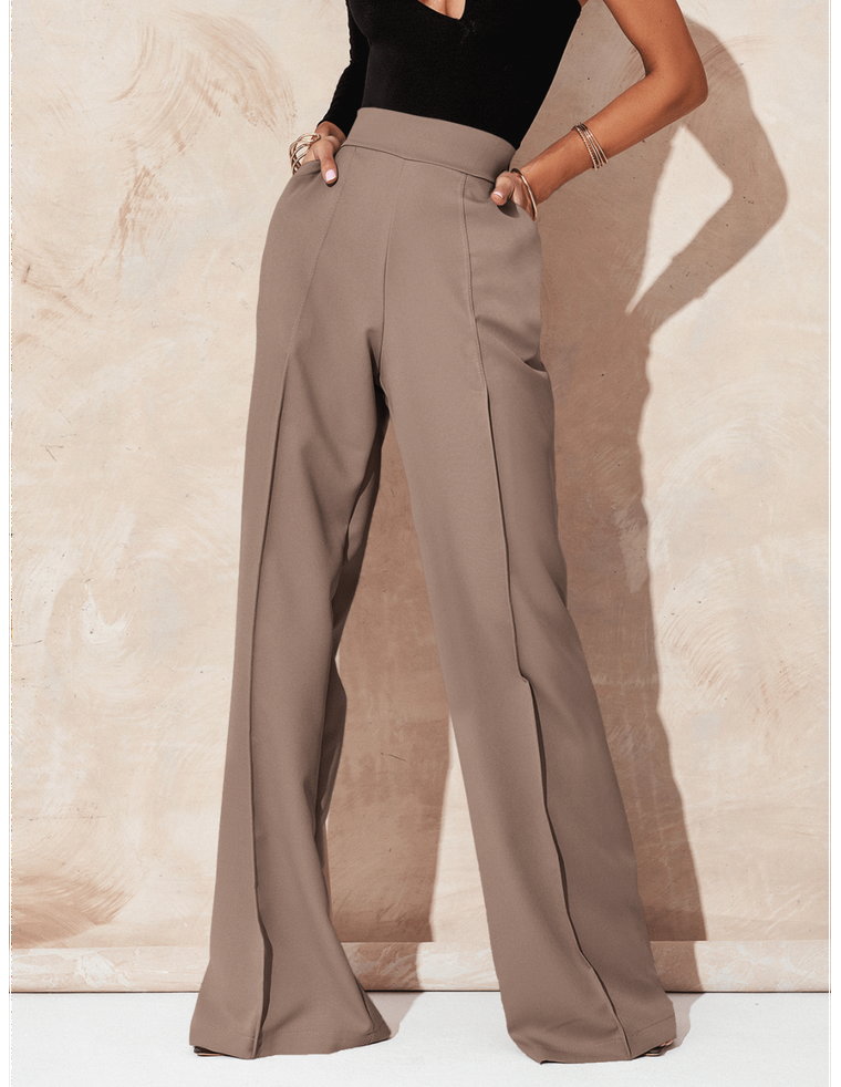 Eleganckie spodnie z szerokimi nogawkami ASALA - cappuccino