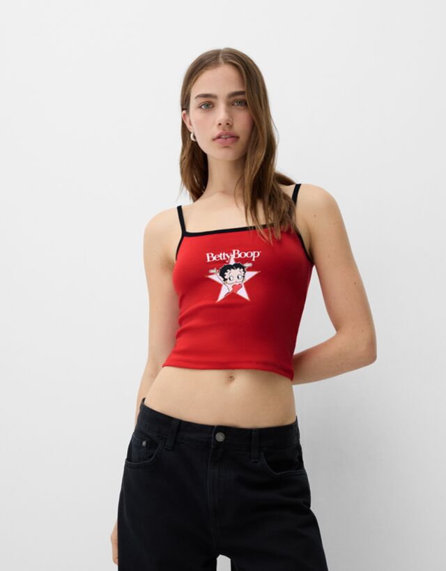 Bershka Betty Boop  Top Na Ramiączkach Kobieta L Czerwony