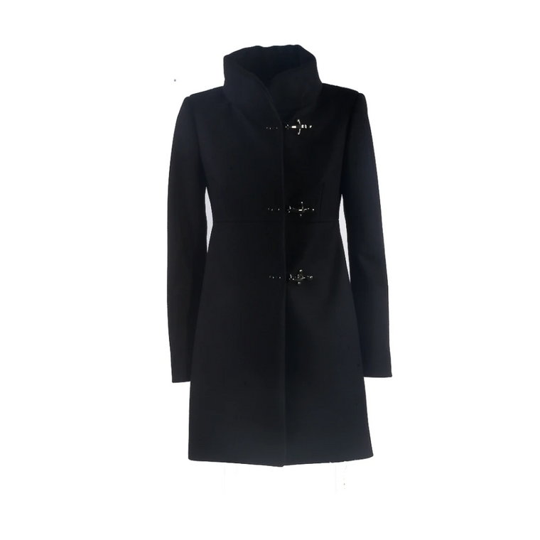 Czarny wełniany płaszcz z zapięciem na haczyki i kieszeniami bocznymi Fay
