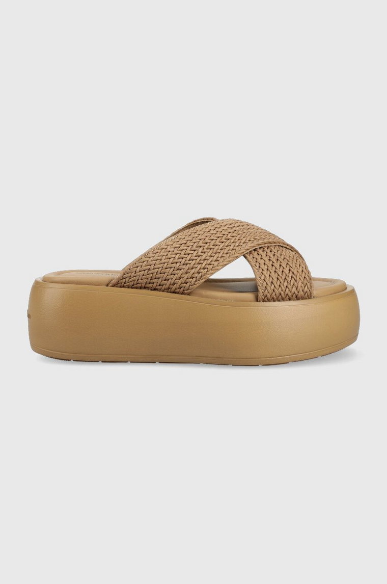 Calvin Klein klapki BUBBLE SLIDE - WOVEN damskie kolor beżowy na platformie HW0HW01468