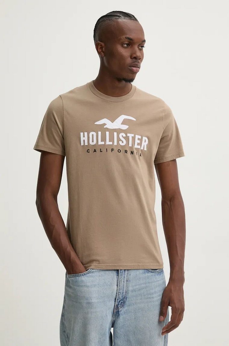 Hollister Co. t-shirt bawełniany męski kolor brązowy z aplikacją KI323-4290