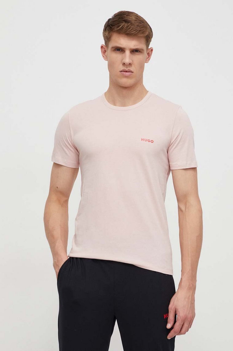HUGO t-shirt bawełniany 3 - pack 3-pack męski kolor różowy z nadrukiem