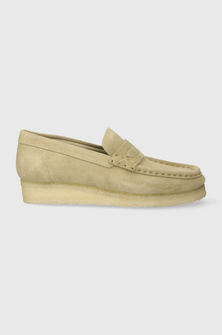 Clarks Originals mokasyny skórzane Wallabee Loafer damskie kolor beżowy na płaskim obcasie 26173508