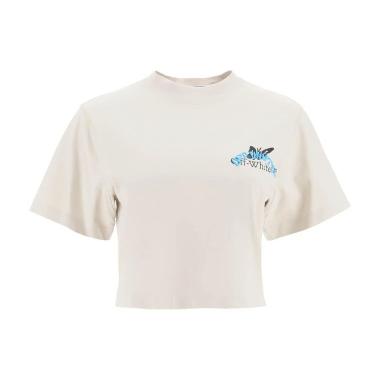 Krótki T-shirt z motywem motyla i nadrukiem logo Off White
