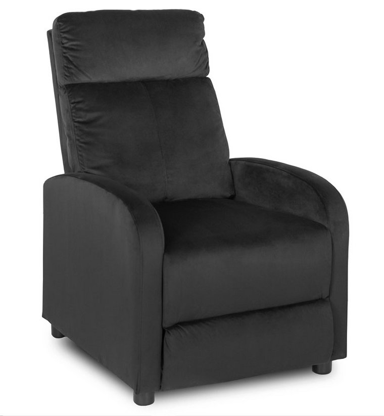 Czarny welurowy fotel z podnóżkiem - Alho 4X