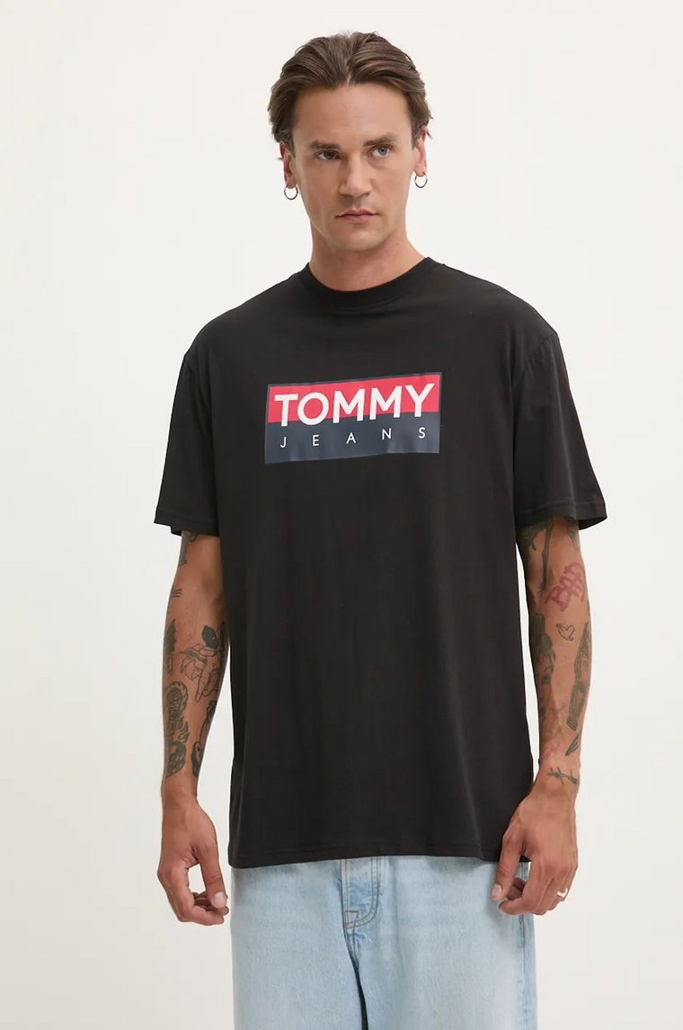 Tommy Jeans t-shirt bawełniany męski kolor czarny z nadrukiem DM0DM19684