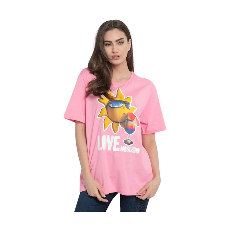 Casual-Chic Logo Print Bawełniany T-Shirt Love Moschino