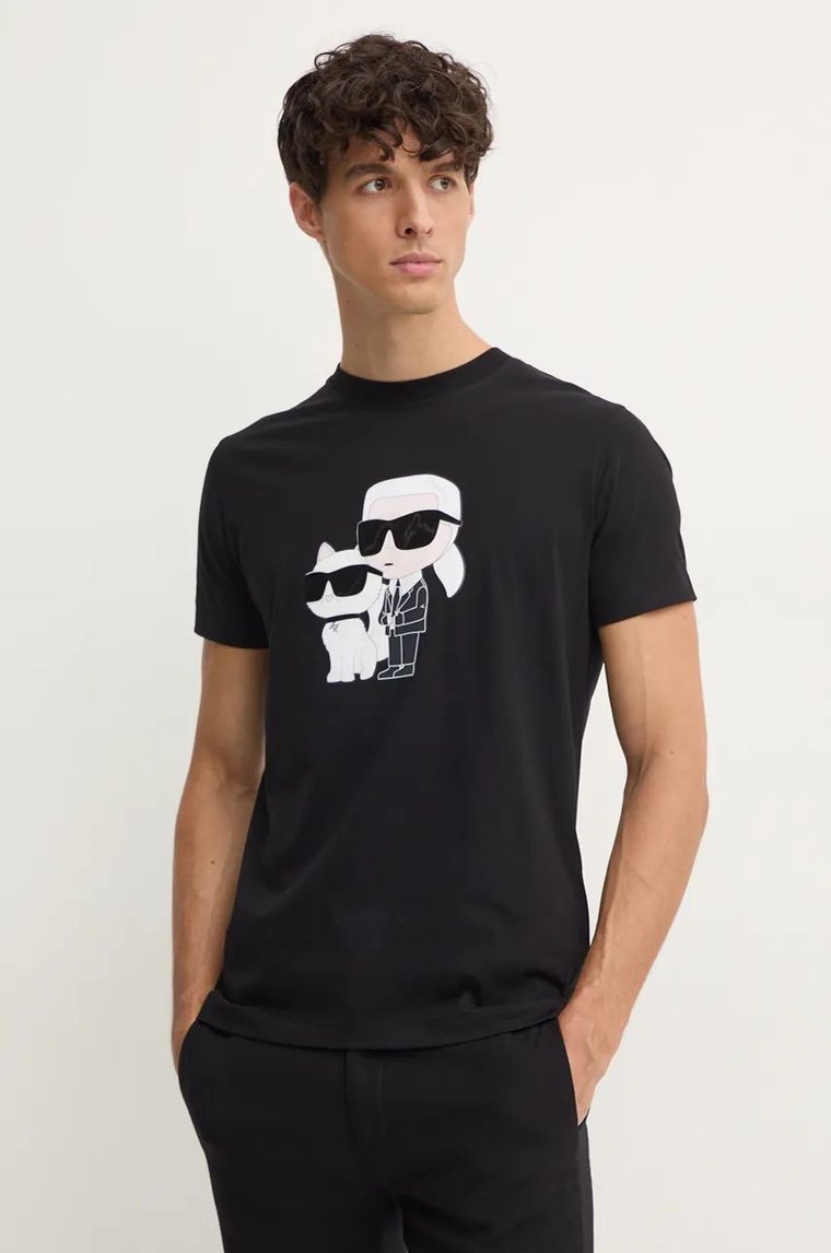 Karl Lagerfeld t-shirt bawełniany męski kolor czarny z nadrukiem 544241.755061