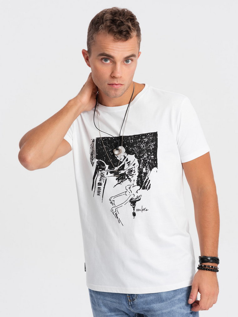 Koszulka męska bawełniana z nadrukiem - biała V1 OM-TSPT-0159