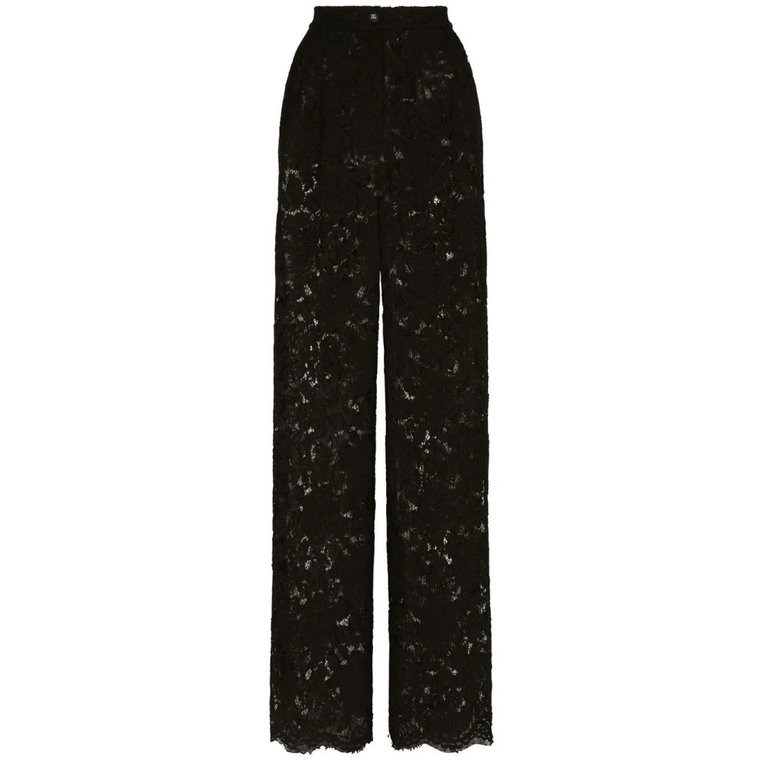 Czarne szerokie spodnie z koronką Dolce & Gabbana