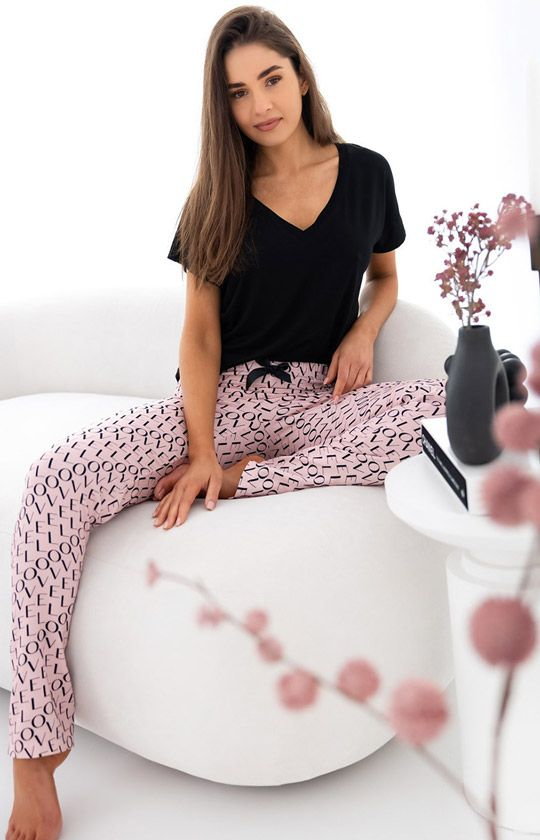 Dwuczęściowa piżama damska Ambar, Kolor czarno-różowy, Rozmiar S, SENSIS