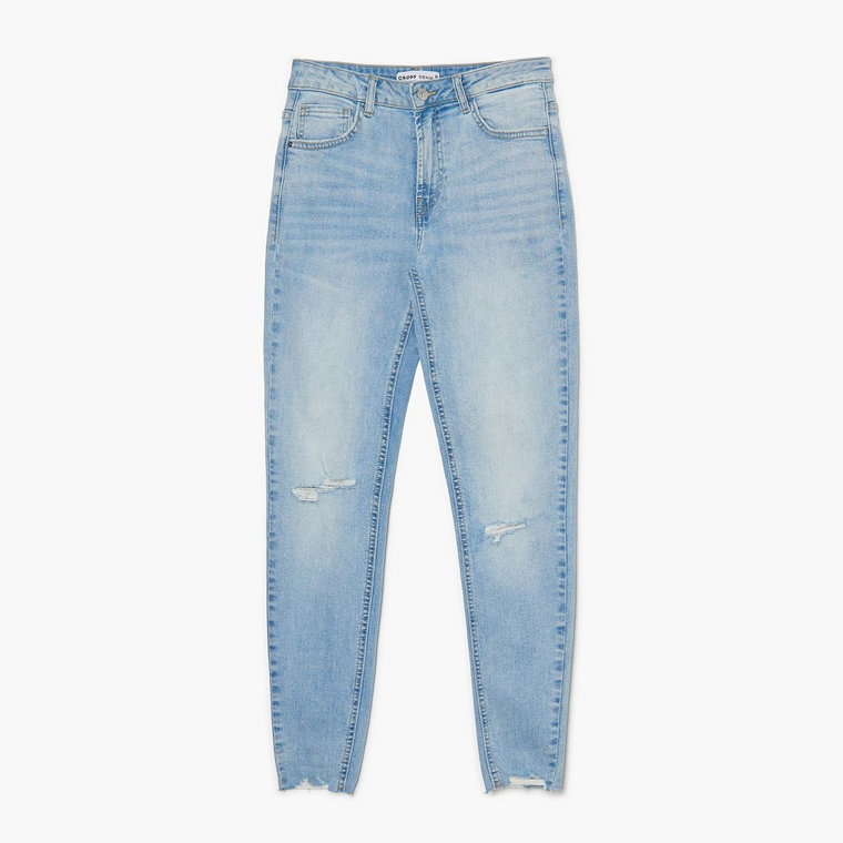 Cropp - Jasne jeansy skinny z dziurami - niebieski