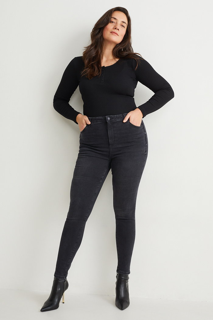 C&A Curvy jeans-wysoki stan-skinny fit-LYCRA, Czarny, Rozmiar: 34