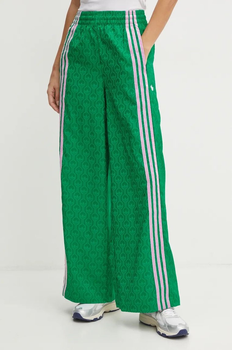 adidas Originals spodnie 70s Wide Leg Pants damskie kolor zielony szerokie high waist JN7662