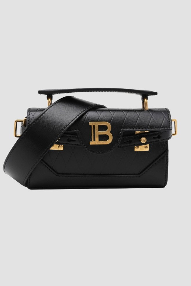 BALMAIN Czarna torebka B-buzz 19-Cuir Embossed Grille