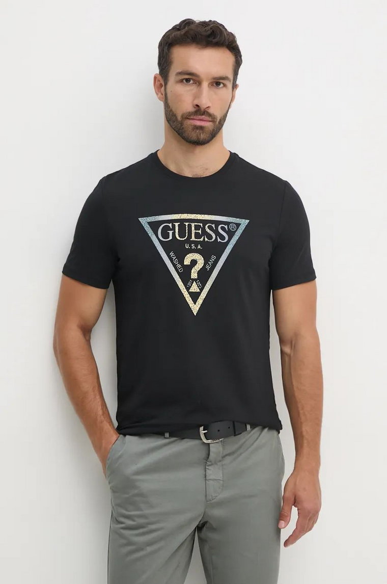 Guess t-shirt męski kolor czarny z nadrukiem M4BI35.J1314