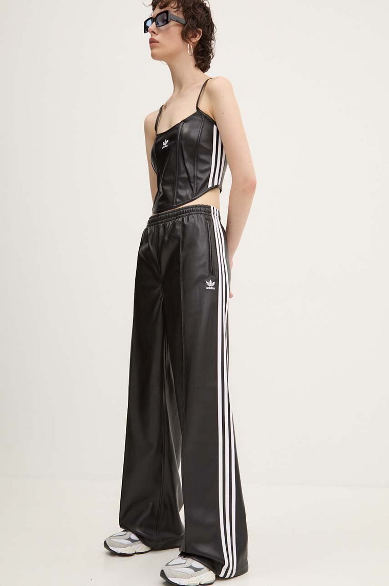 adidas Originals spodnie Firebird Pleather Pant damskie kolor czarny szerokie high waist IY7245