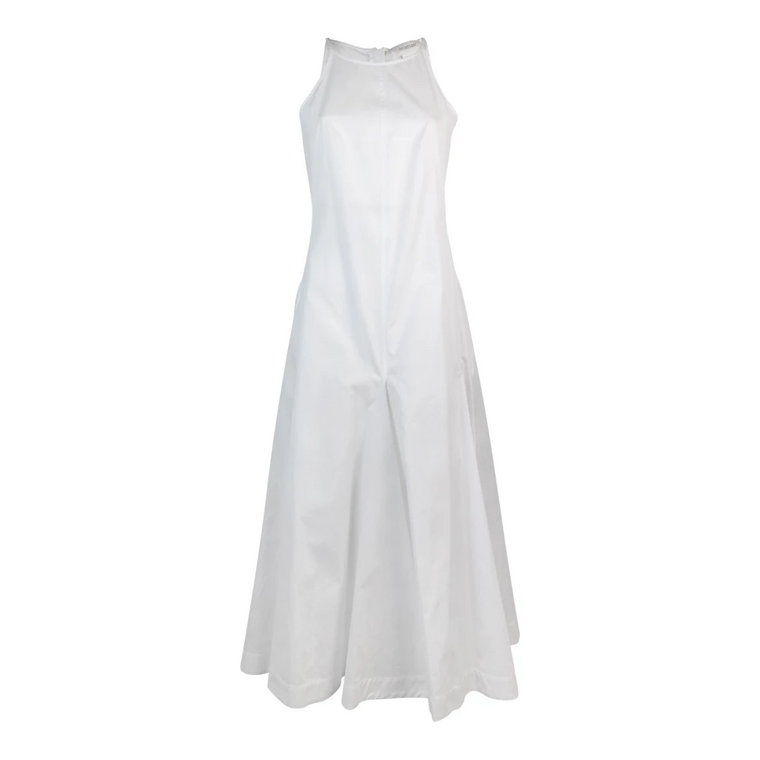 Biała Sukienka z Bawełny z Dekoltem Halter Sportmax