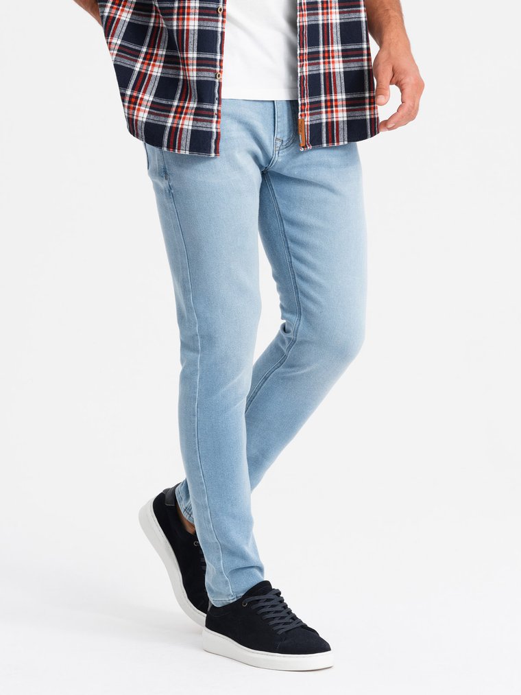 Dopasowane jeansowe spodnie męskie SLIM FIT z elastanem  błękitne V3 OM-PADP-0214