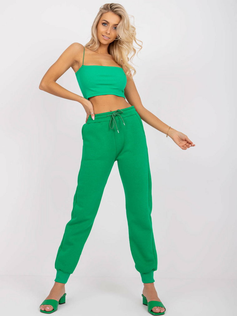 Spodnie dresowe zielony casual joggery nogawka ze ściągaczem troczki wiązanie