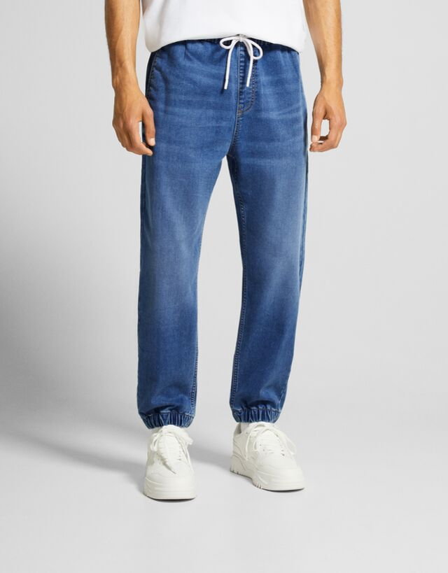 Bershka Jeansy Jogger Mężczyzna Xs Niebieski