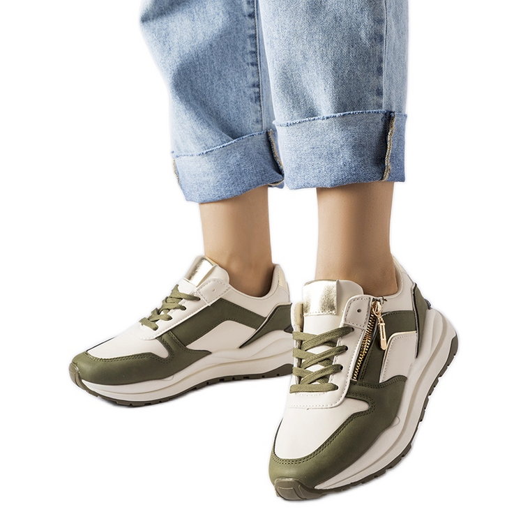 Inna Biało-zielone sneakersy Cecchi białe